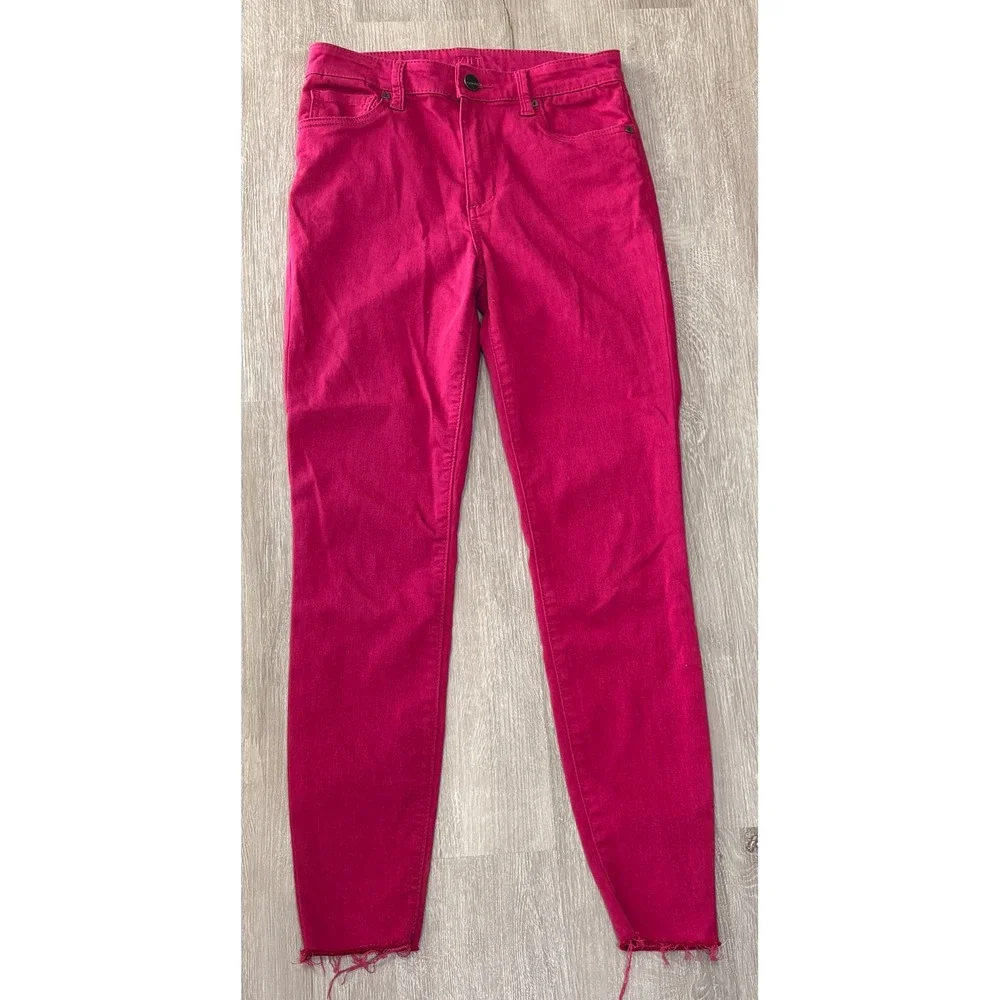 Kut from the Kloth Magenta Pink High Rise Ankle Skinny Jeans Raw Hem Size 4‎